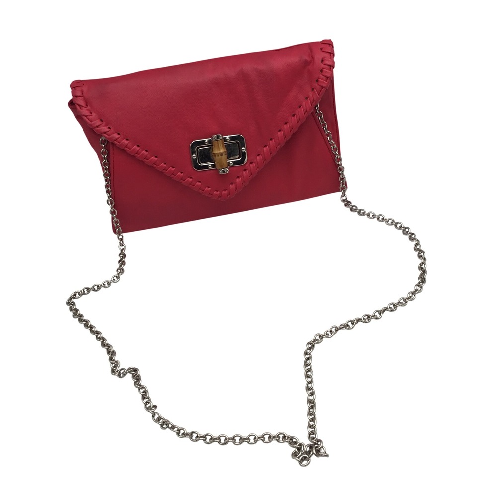 Apt.‎ 9 Red Faux Leather Envelope Clutch Bamboo Turn Lock Chain Strap Bag